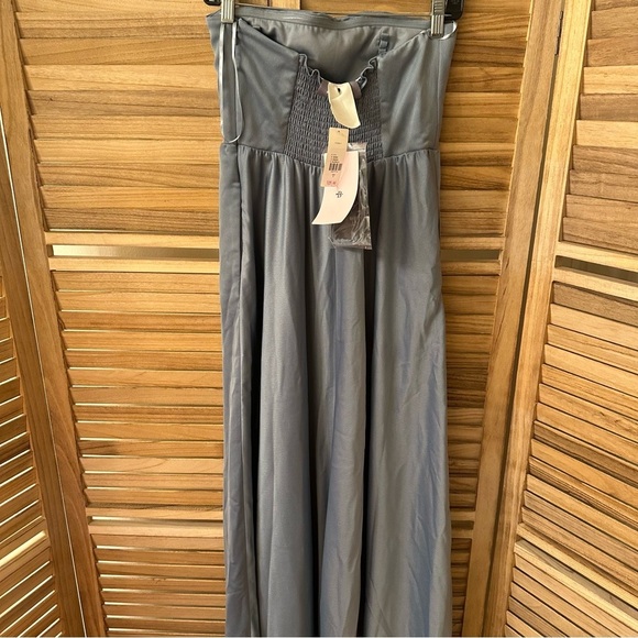 BHLDN Elsie Straight-Neck Satin A-Line Gown in blue size 2 - Picture 7 of 10